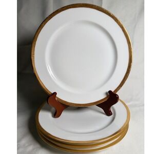Haviland France Limoges White Gold Encrusted Rim Dinner Plates Set of 4